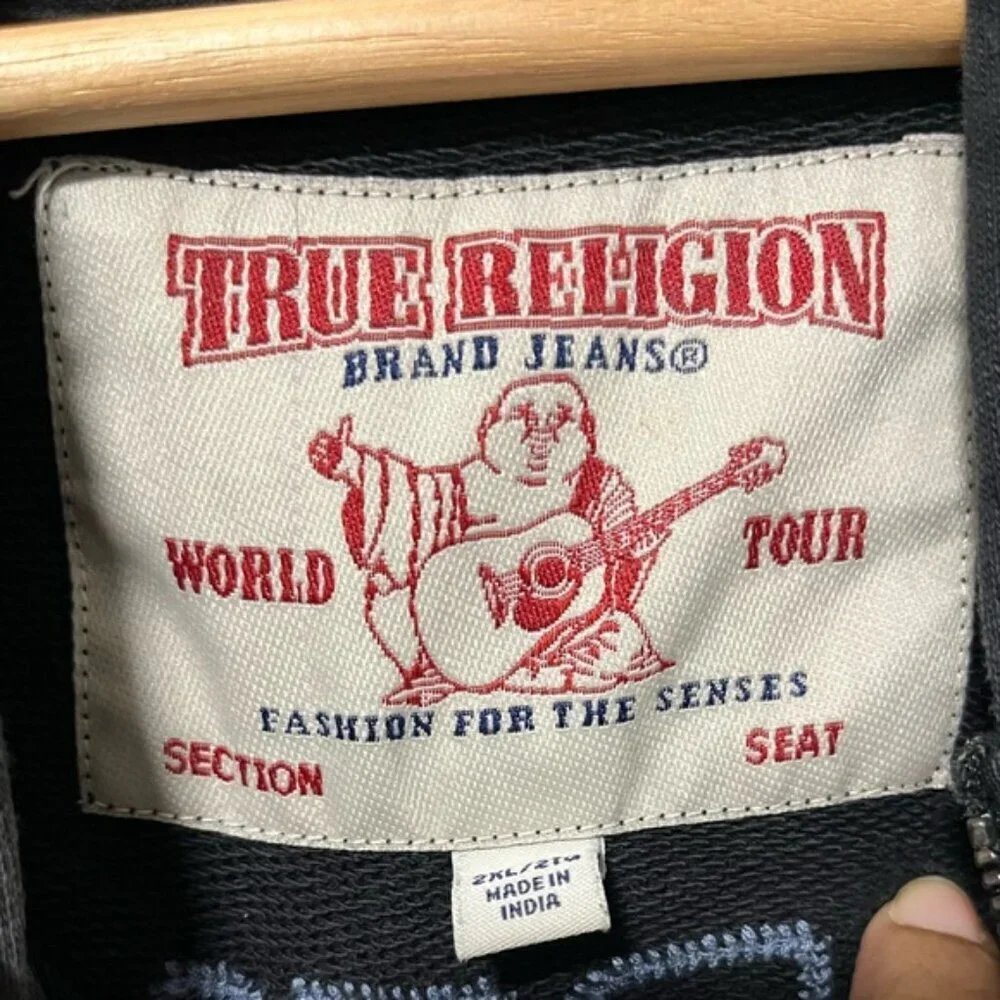 True Religion Black Zip Up Hoodie Size 2XL